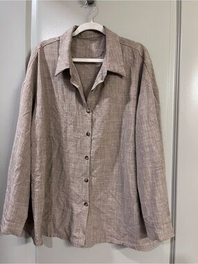 SHEIN Taupe Button-Up Linen-Blend Shirt Jacket